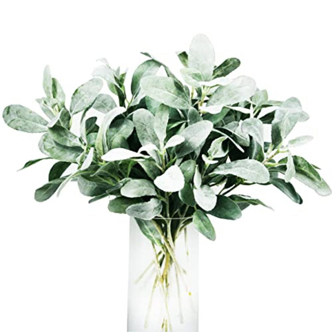 Tinsow Artificial Flocked Lambs Ear Leaves Dusty Miller Stems Flocked Oak Leaves Lamb's Ear Leaf for Home Wedding DIY Floral Arrangement (Silver Lamb's Ear, 5)